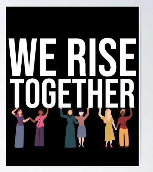 A confident group of diverse women and men standing together in unity and support.